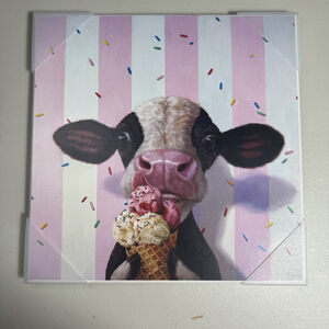 Whimsical Cow Ice Cream Print Wall Art Farmhouse Kitchen Decor 12x12